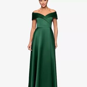Xscape Green Off-Shoulder Elegant Dress